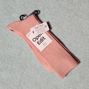Open Edit Peach Ribbed Crew Socks